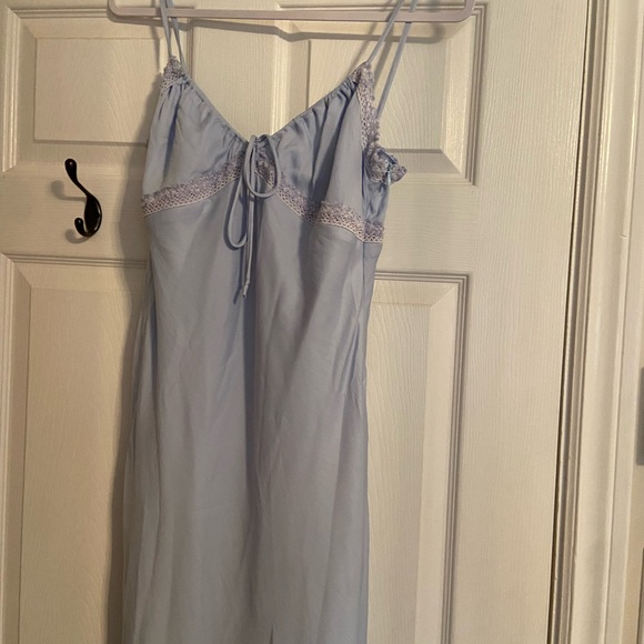 Front Tie Lace Trim Maxi Dress in Light Blue - Picture 2 of 3